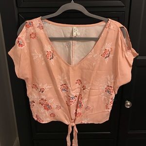pink flowered blouse